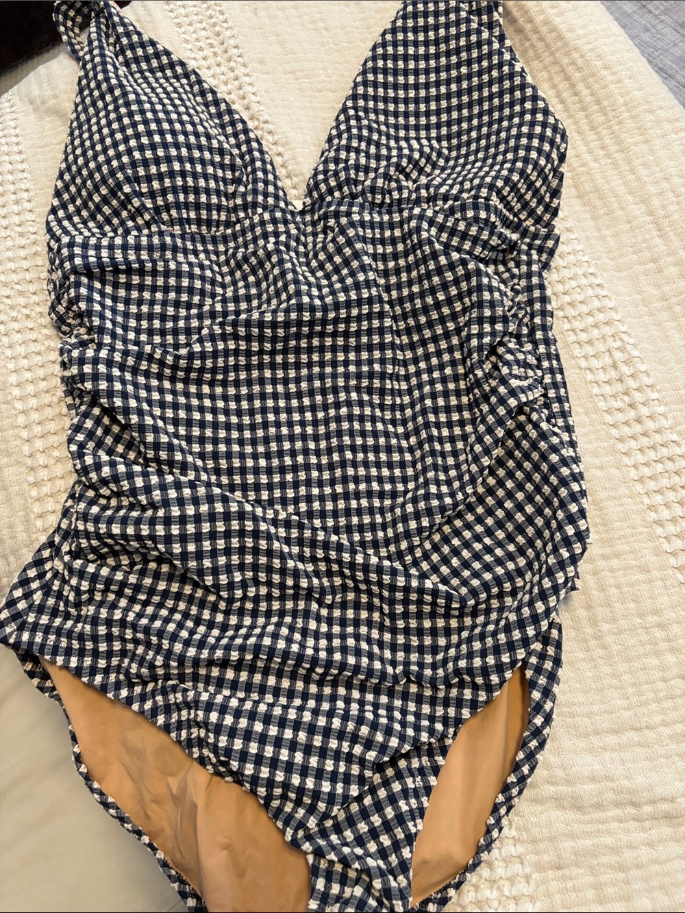 J. Crew Navy and White Gingham One-Piece Swimsuit - Kids